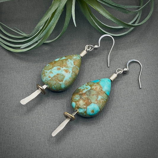 Hand Forged Turquoise and Sterling Silver Drop Earrings