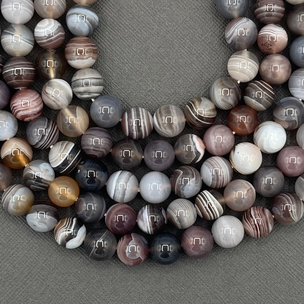 Natural 8mm Smooth Round Botswana Agate Strand of Beads