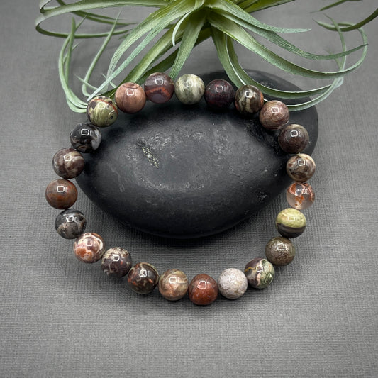 B2G1F Rainforest Jasper Gemstone 8mm Smooth Round Beaded Stretch Bracelet