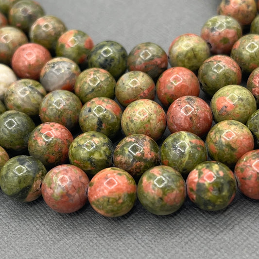 Natural 8mm/6mm/4mm Smooth Round Unakite Gemstone 15 inch Strand of Beads