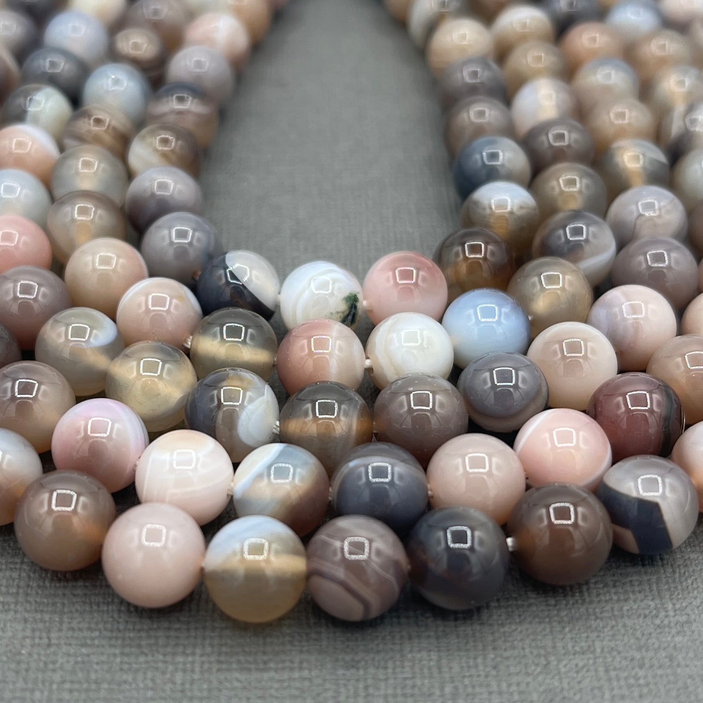 Natural 8mm Tan Striped Agate Dyed Gemstone Strand of Beads