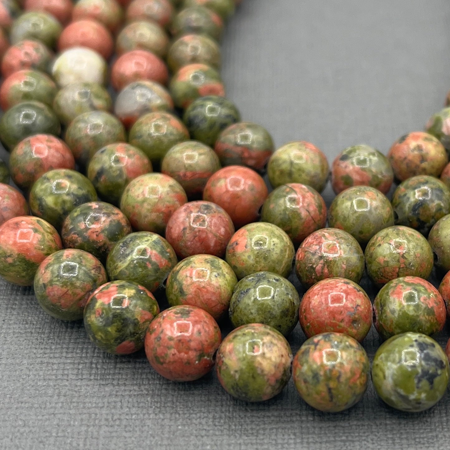 Natural 8mm/6mm/4mm Smooth Round Unakite Gemstone 15 inch Strand of Beads