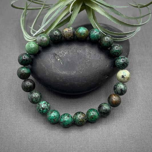 B2G1F African Turquoise Gemstone 8mm Smooth Round Stretch Beaded Bracelet