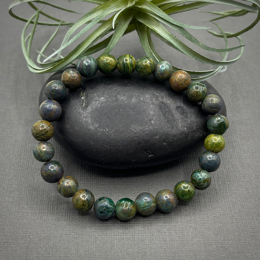 B2G1F Green Jasper Gemstone 8mm Smooth Round Stretch Beaded Bracelet