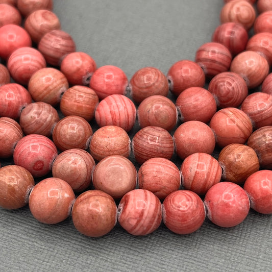 Natural 8mm Smooth Indian Red Silver Line Jasper Gemstone 15 inch Strand of Beads