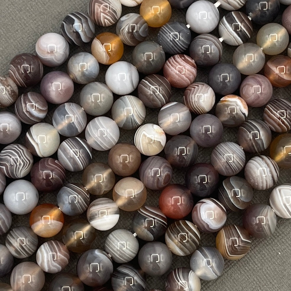 Natural 8mm Smooth Round Botswana Agate Strand of Beads