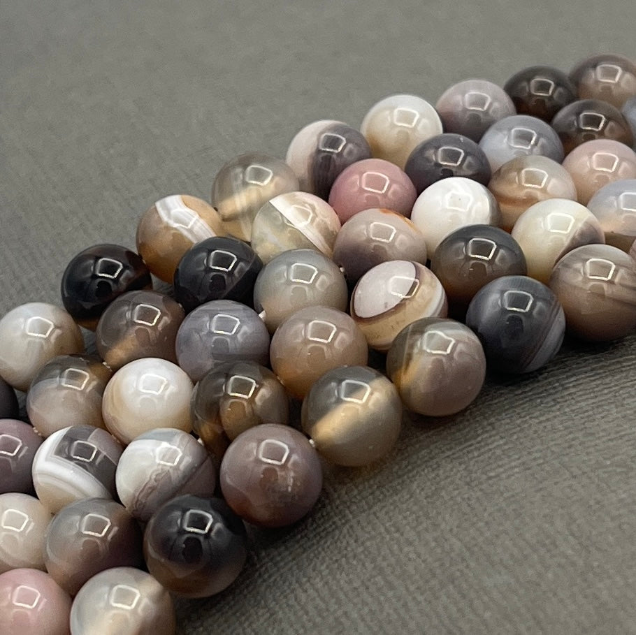 Natural 8mm Tan Striped Agate Dyed Gemstone Strand of Beads