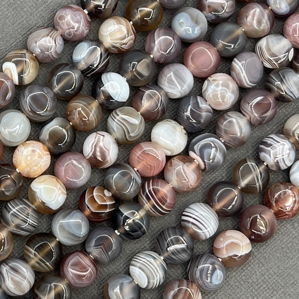 Natural 8mm Flat Round Botswana Agate 15" Strand of Beads